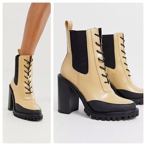 ASOS DESIGN Ellen Chunky Lace Up Boots in Beige
